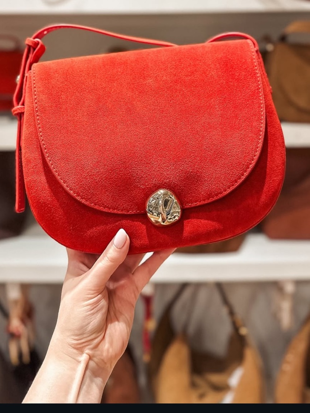 Madewell Red Suede Shoulder Bag with Gold Accent ✨ Like NEW! Real leather ♥️